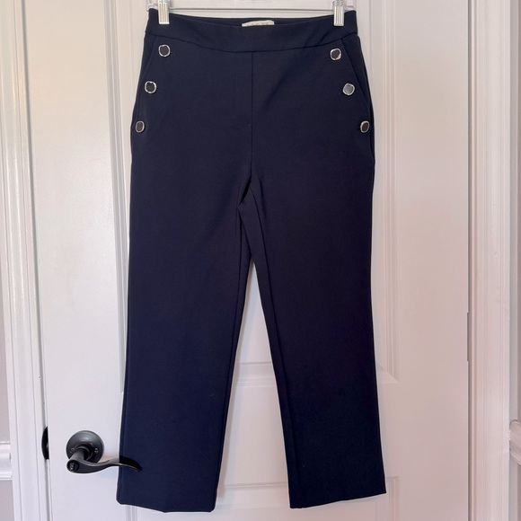 Rachel Zoe Pull On Navy Blue Cropped Size 2 Trousers with Button Detail - Picture 1 of 5